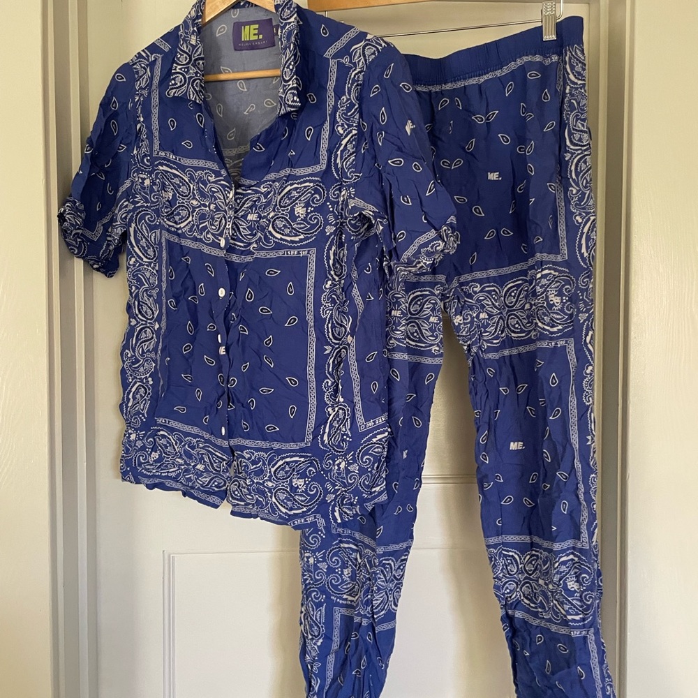 melody ehsani blue bandana pants + top size l
